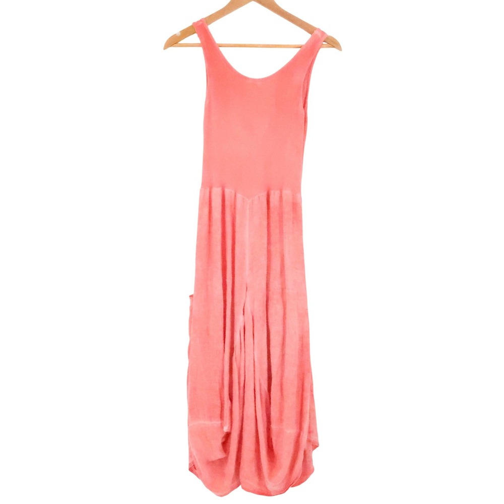 Inizio Lagenlook Linen Bubble Midi Dress Womens Size S Coral Pink Boho Italy - Picture 7 of 12